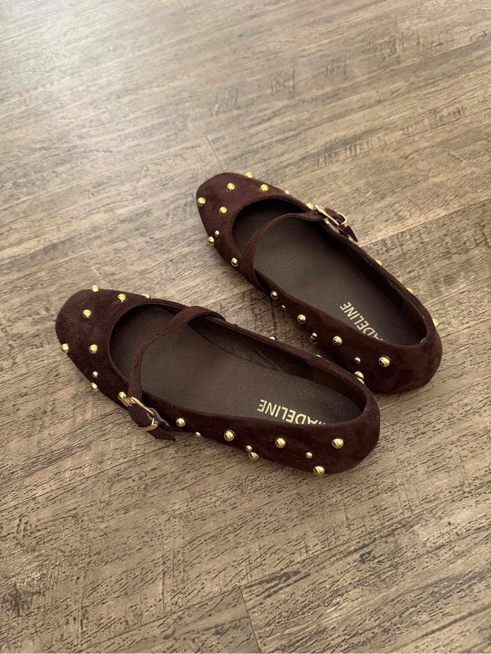Madeline Dark Brown Gold Studded Mary Jane Flats Women Size 7